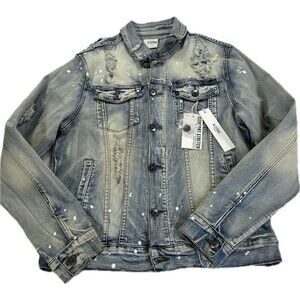KDNK Men's SIze Medium Distressed Paint Splased Jean Jacket  NWT